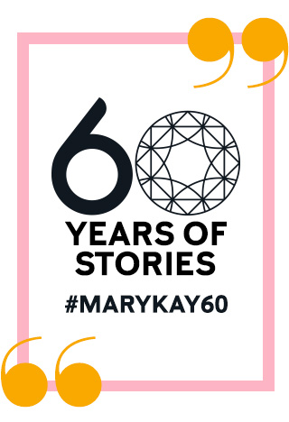 Bold text headline for 60 Years of Stories and the hashtag to use when submitting your Mary Kay story: #MaryKay60