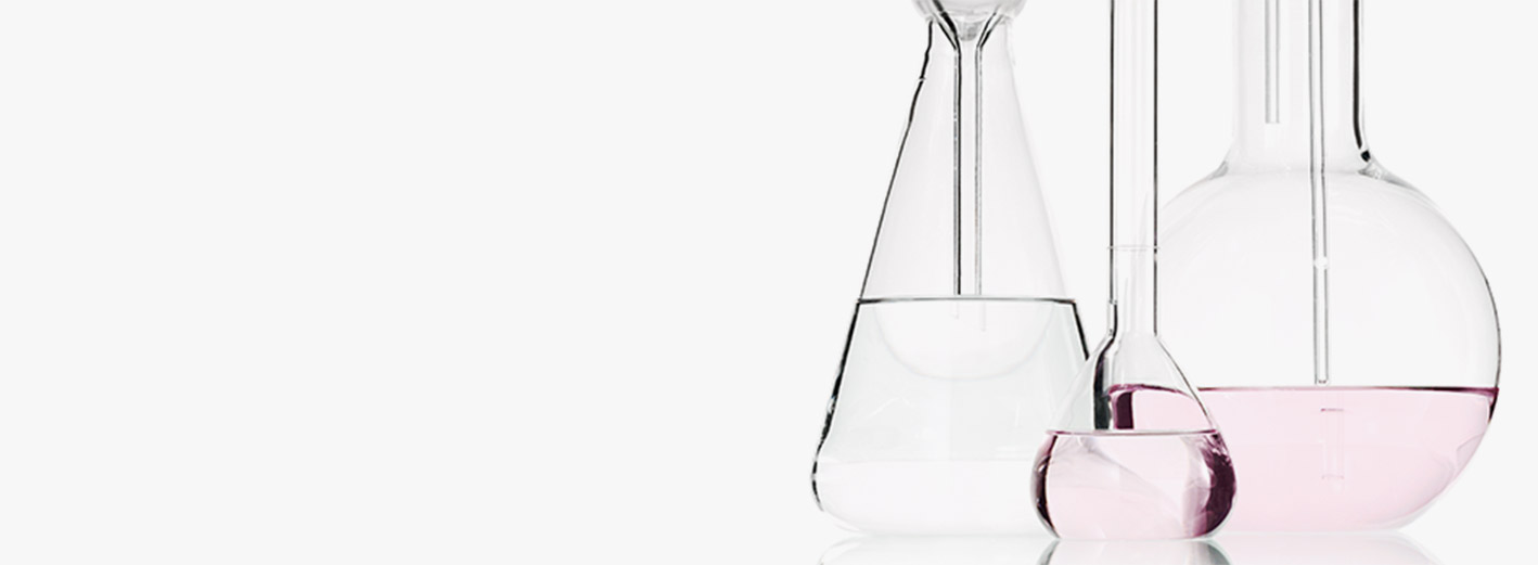 Image of laboratory vials and beakers representing research and development efforts of Mary Kay scientists.