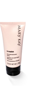 The TimeWise Age Minimize 3D 4-in-1 Cleanser from Mary Kay is photographed beside a swipe of the product on a white hexagon against a grey background.